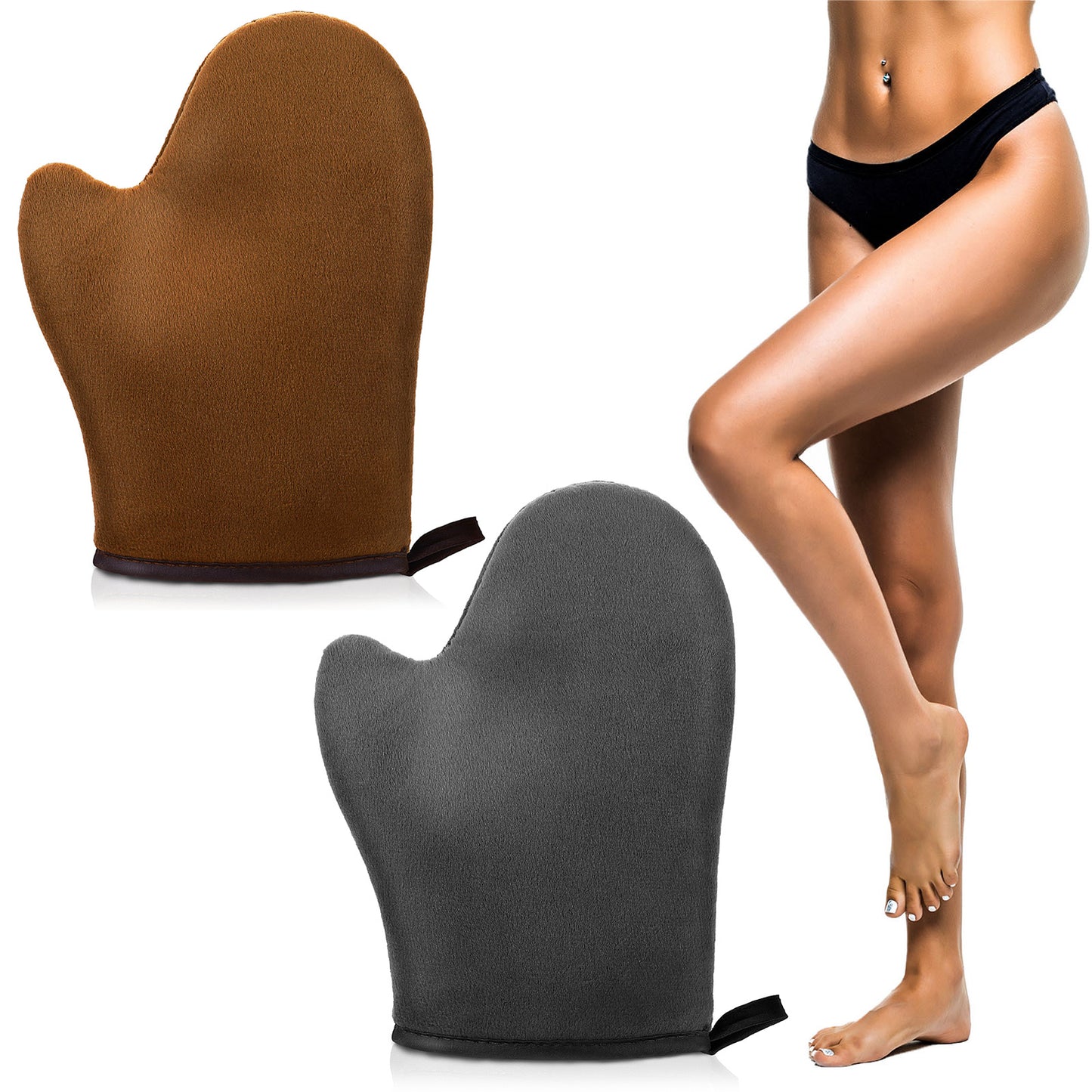 FNANJWQ 2 Pcs Self Tanning Mitt Applicator, Ultra Soft Natural Tanning Mitt Reusable Self Tannings Glove with Thumb for Apply Tannings Lotion Mousse Sunscreen
