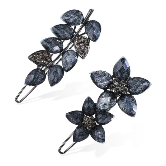 Dimeho 2 Pcs Vintage Rhinestone Hair Clips, Ink-Blue Sparkly Crystal Hair Barrettes Flower Crystal Hairpin Fancy Decorative Hair Styling Accessories for Women Bride Wedding Engagement Prom Valentines