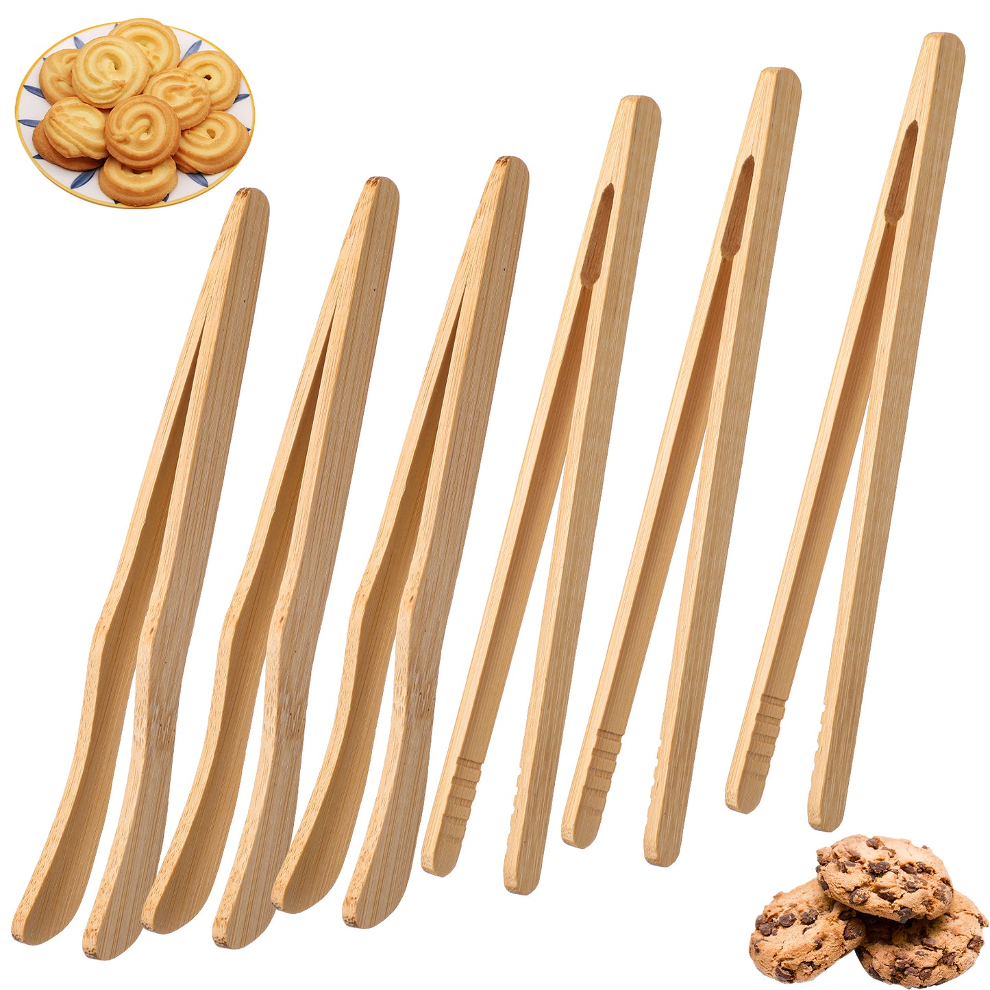 Toaster Tongs Set of 6 Wooden Toast Tongs Multipurpose Kitchen Tong Bamboo Cooking Utensils Reusable for Bread Pickles Salad Snack Cheese Pasta Fruits Muffin Bacon Accessories