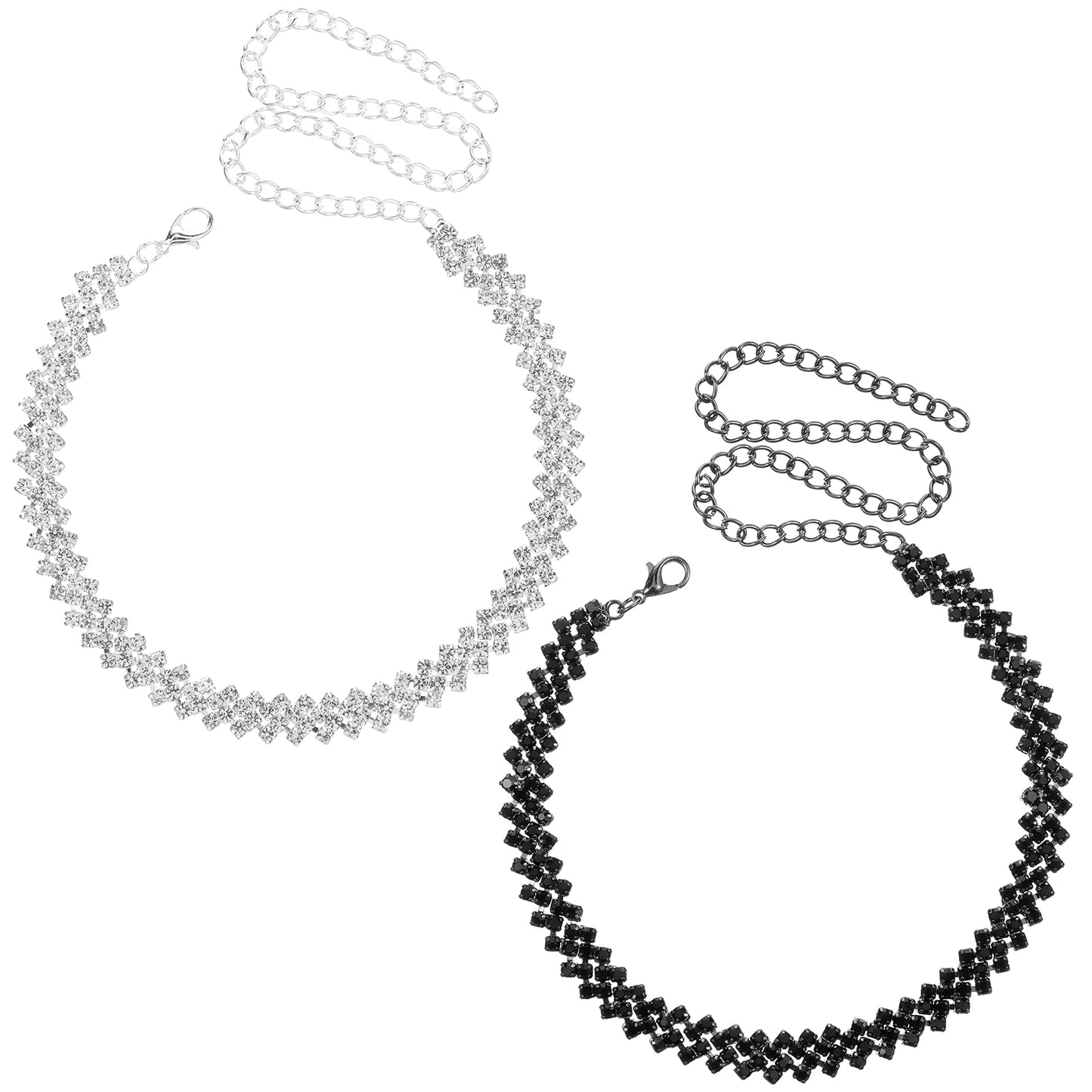 Sibba 2 Pcs Rhinestone Choker Necklace Silver Diamond Necklace Crystal Necklace Chain Jewerly Chockers Fashion Minimalist Party Prom Accessories for Women Wedding Bridesmaid