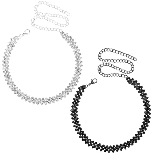 Sibba 2 Pcs Rhinestone Choker Necklace Silver Diamond Necklace Crystal Necklace Chain Jewerly Chockers Fashion Minimalist Party Prom Accessories for Women Wedding Bridesmaid