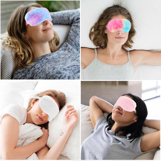 4 Pcs Plush Sleeping Eye Cover Soft Eye Mask, Rainbow Furry Eye Blindfold Comfortable Faux Fur Eye Shade with Elastic Strap, Travel Nap Sleeping Sleepover Party Supplies for Women Men Kids