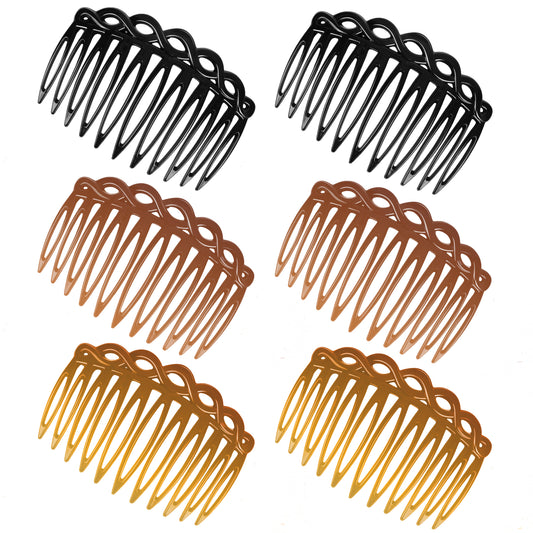 COMNICO 6 Pcs French Hair Side Combs, Women Hair Comb Accessories Plastic Twist Decorative Comb Hair Clips 3 Colors Bridal Wedding Veil Teeth Hair Combs for Multiple Hairstyles Girls Women