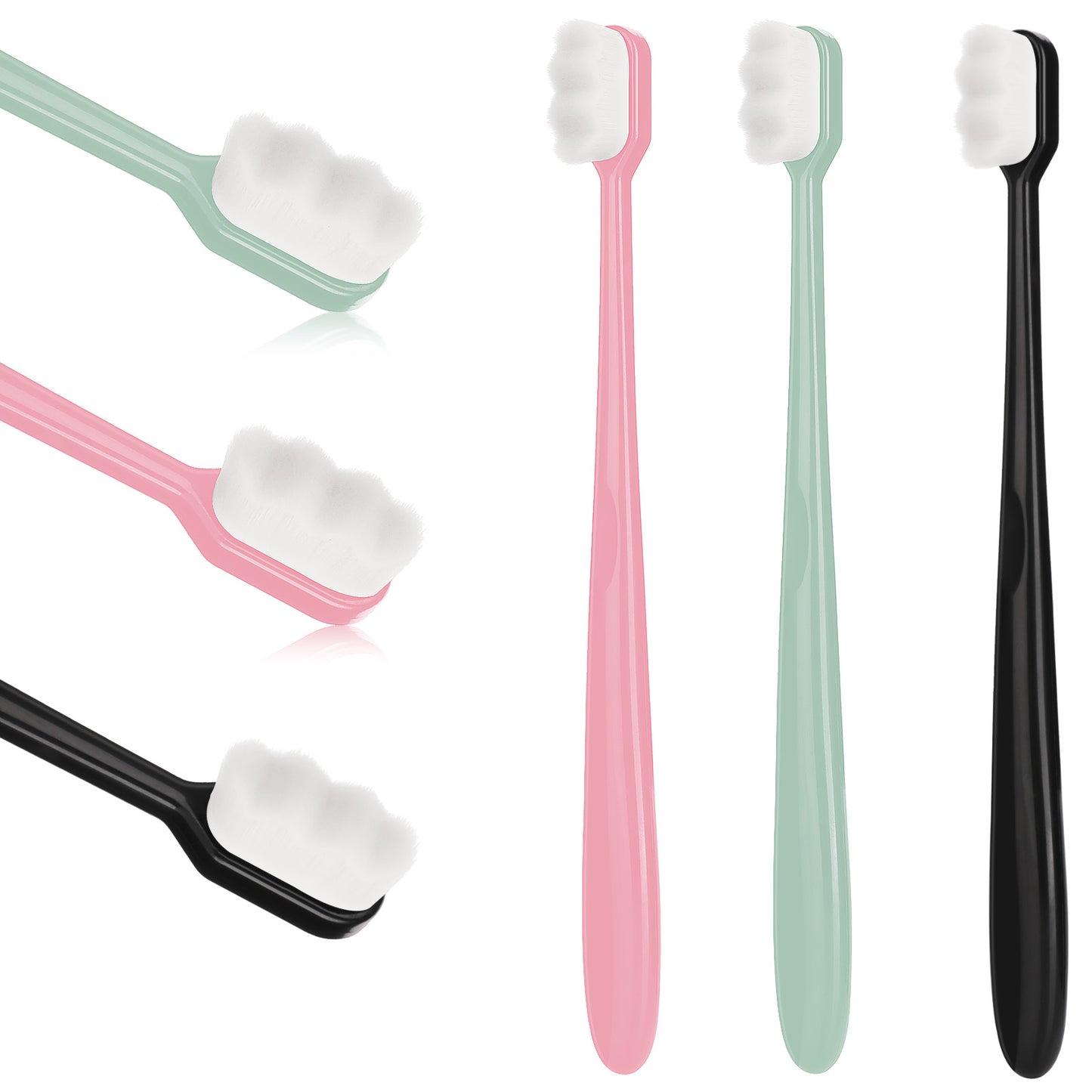 QFGasre Soft Bristle Toothbrush, 4 Pcs Extra Ultra Soft Micro-Nano Toothbrush with 20000 Bristles for Sensitive Teeth & Gums Manual Toothbrushes for Adults (Black, Green, Pink)