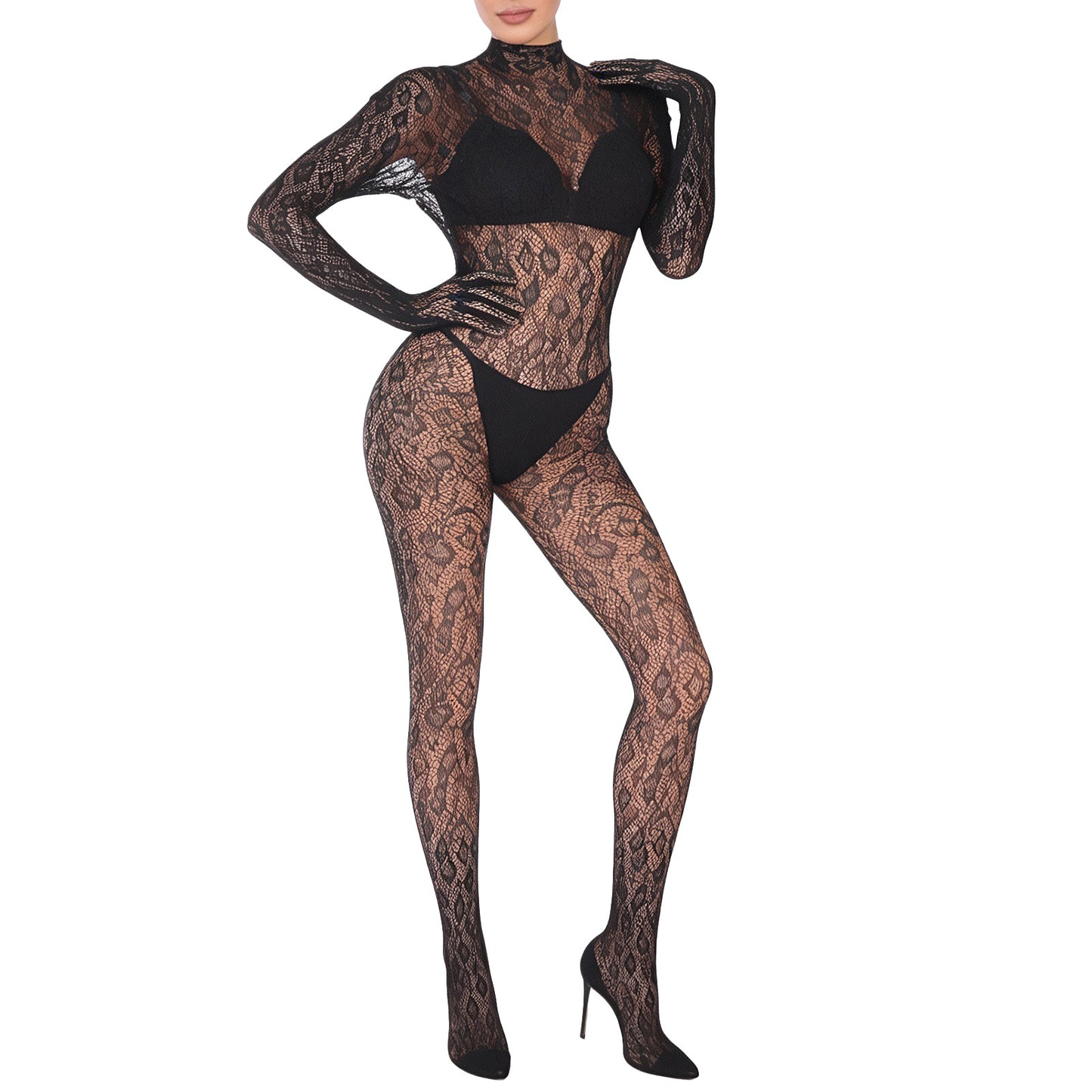 Hadnves Women's Fishnet Bodysuit