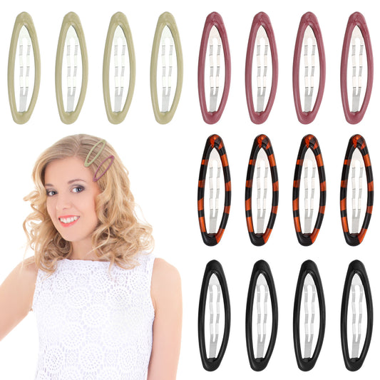16 Pcs Oval Snap Hair Clip, 2.6 In Tortoise Metal Hair Clips for Women Ellipse Non-Slip Hair Grips, Water Drop Shape Bang Hair Holder Accessories for Women Girl Various Thick Thin Hairstyling DIY