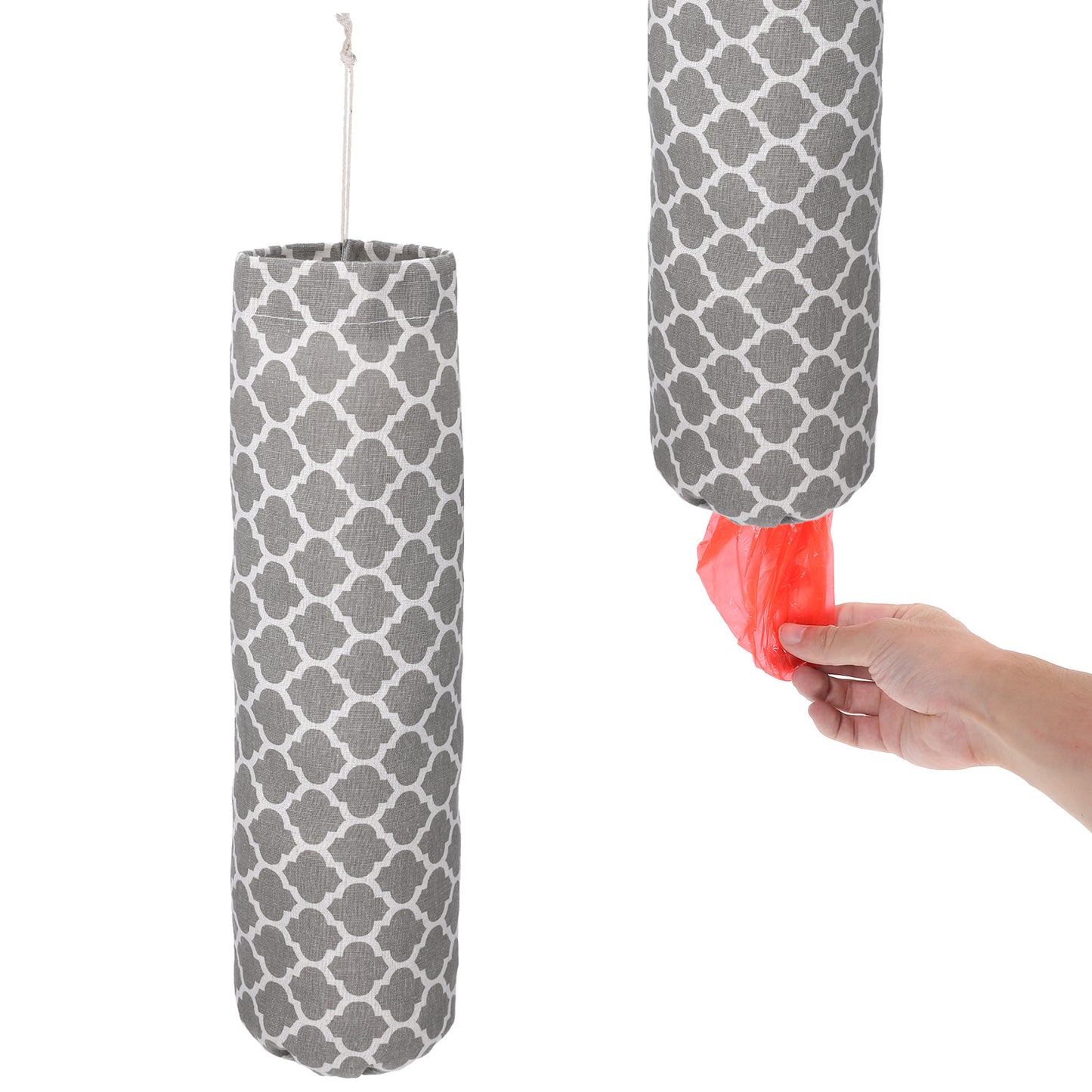 Wanmu 1Pcs Plastic Bag Holder, Shopping Grocery Bags Organizer with Hanging Loop, Washable Cotton Storage Dispenser, Wall Mount bag Carrier for Home Kitchen Decor