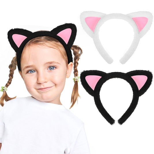COMNICO Cat Ears Headbands, 2 Pcs Soft Cat Ears Halloween Hairband Cloth Hair Hoop Princess Headwear Cosplay Party Costume Hair Bands Hair Accessories for Skincare Makeup