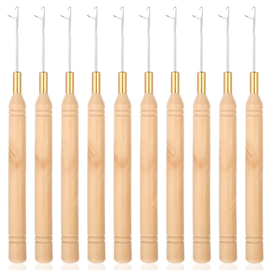 Dimeho 10PCS Latches Hooks Wooden Bent Pulling Hook Needle Crochet Needle Hook Knitting Tool for Braids, Hair Extension, Feather, Carpet and Art Crafts