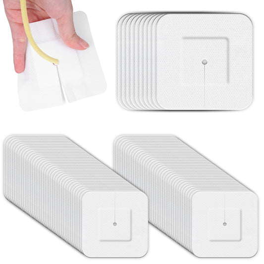 16Pcs Feeding Tube Adhesive Wound Dressing Sponge Split Drain Bandage Bordered Gauze Island Dressing Pad for Stomach Feeding Peg J Tube Off-Cut Catheter Stabilization Device Holder Post Surgery 4"X 4"