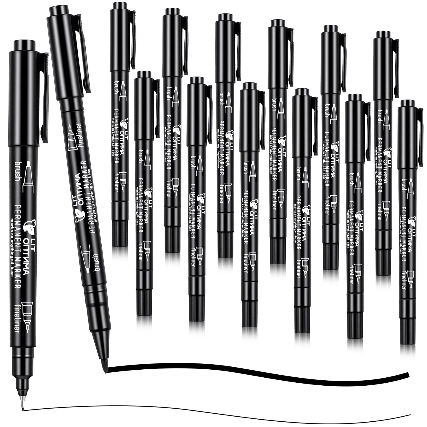 Sibba 12Pcs Black Drawing Markers Felt Tip Pens Dual Tip Drawing Pens Brush Pen Calligraphy Brush Markers Fine Liner for Artists Skectching, Calligraphy Journaling Detail Outlining