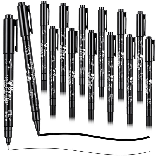 Sibba 12Pcs Black Drawing Markers Felt Tip Pens Dual Tip Drawing Pens Brush Pen Calligraphy Brush Markers Fine Liner for Artists Skectching, Calligraphy Journaling Detail Outlining