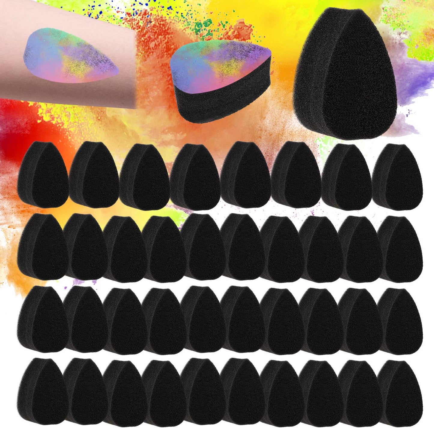 Wanmu 25Pcs Face Paint Sponge High Density, Face Painting Supplies, Petal Painting Sponge, Water Droplet Shape Makeup Use Paint Sponges, Black Sponges for Adults Art Work and Body Paintings