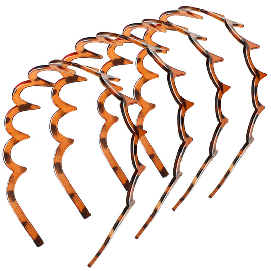 Zig Zag Headbands, 4 Pieces Black and Leopard-print Shark Tooth Hair Comb Hairband, Plastic Hair Bands with Elastic Non Slip Wavy Teeth (Style D)