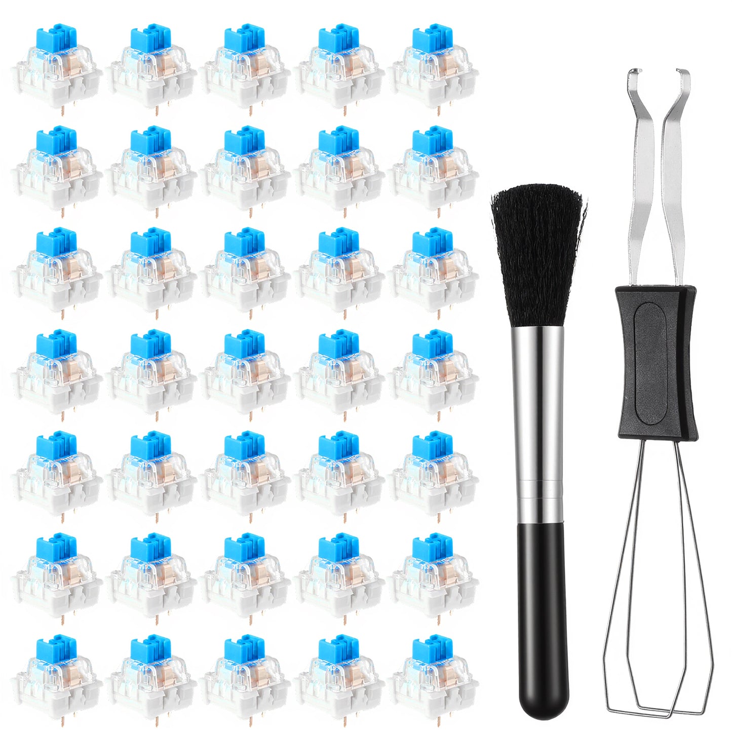 Sibba 35 Pcs Blue Keyboard Switches, 3 Pin Mechanical Keyboard Clicker with Switch Puller & Brush, Pre-Lubricated Dustproof  Keyboards Clicky for Gaming Keyboards