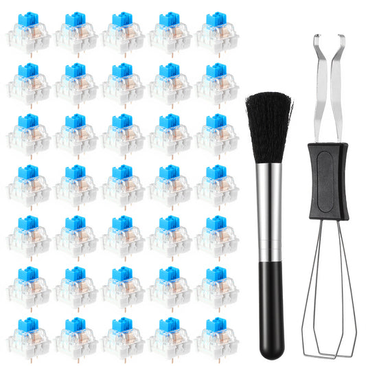 Sibba 35 Pcs Blue Keyboard Switches, 3 Pin Mechanical Keyboard Clicker with Switch Puller & Brush, Pre-Lubricated Dustproof  Keyboards Clicky for Gaming Keyboards