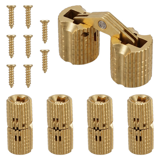 4 Pcs Brass Hidden Barrel Hinges 8mm Concealed Furniture Hinges Mini Furniture Hardware with 8 Installation Screws for Wooden Jewelry Box Cabinet Gold Craft DIY