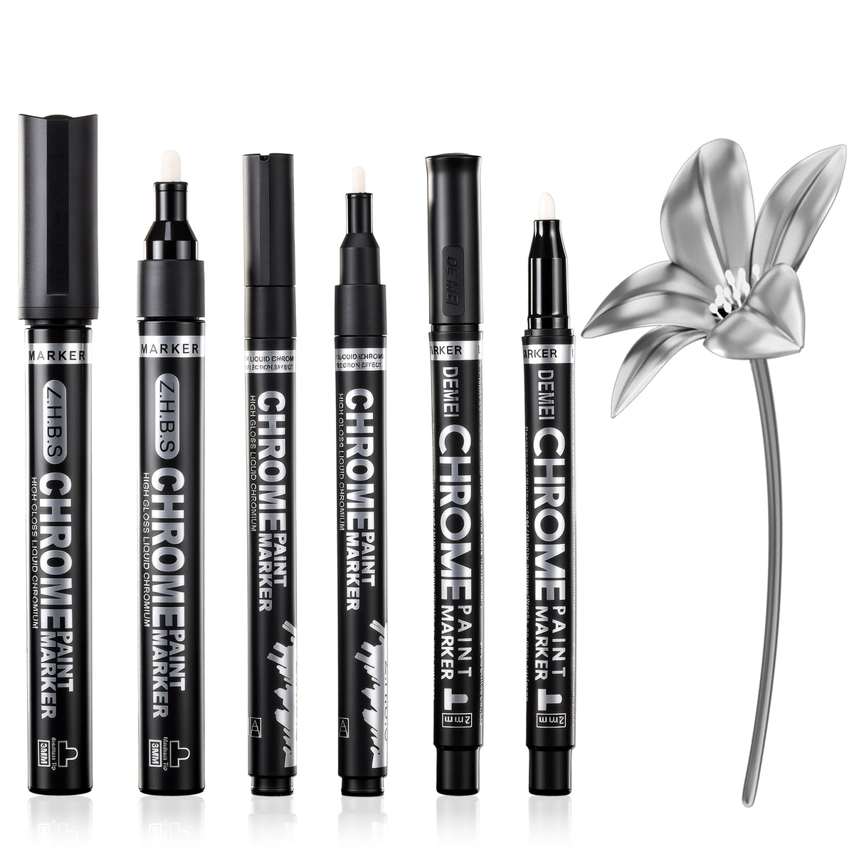 ElevateTech Liquid Chrome Paint Markers, 3 Pcs Gloss Mirror Chrome Marker