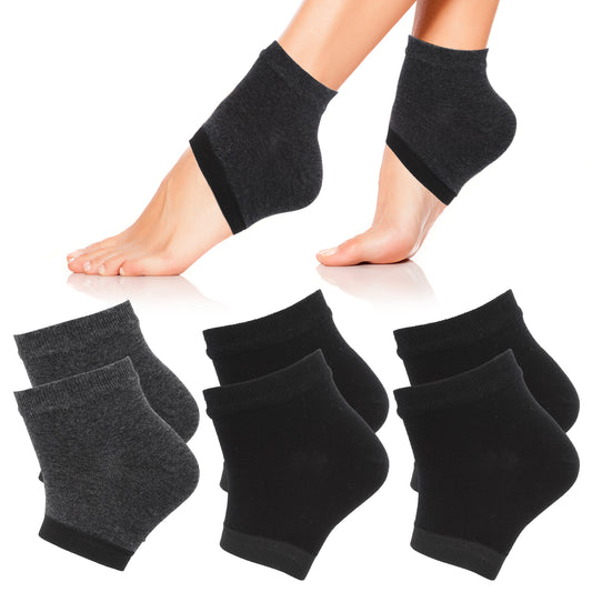 Sibba 3 Pairs Moisturizing Heel Socks Ventilate Gel Heel Open Toe Socks Soft Silicone Socks for Dry Hard Cracked Skin Breathable Reusable SPA Foot Protector Day Night Care Skin (2Black, 1Dark Gray)