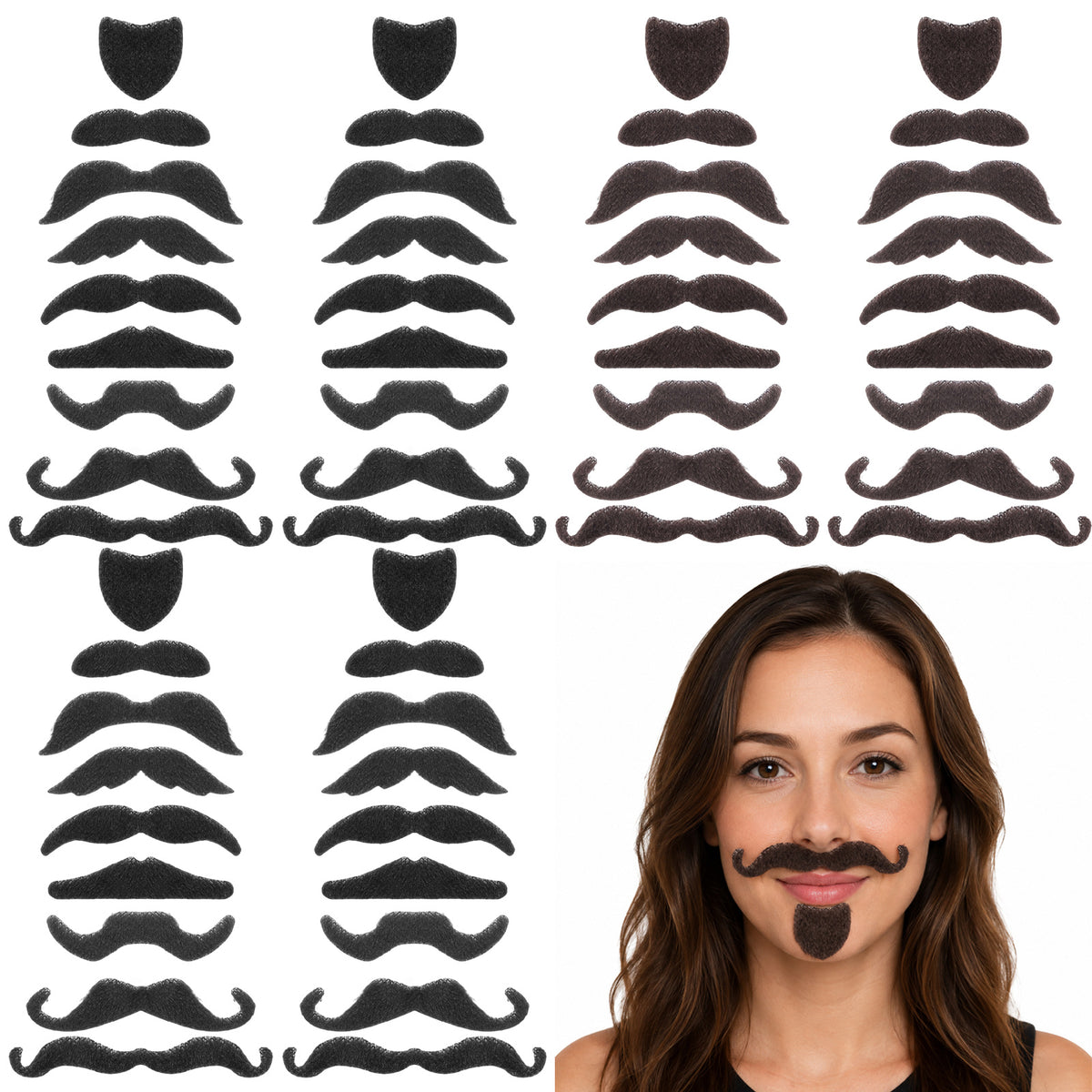 Hpmjz 54PCS Novelty Fake Mustache Self Adhesive Beard Hairy Fake Facia Hair
