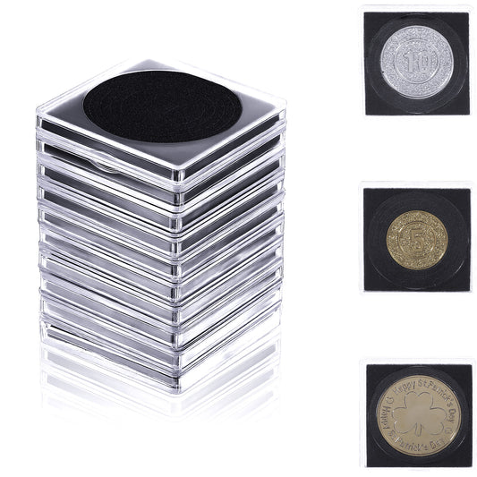 Wanmu 10pcs Coin Cases Clear Acrylic Coin Capsules Silver Coin Holder With 5 Sizes Black Adjustable Gaskets Coins Protector for Collectors Dollars Pounds Cent Collection Supplies (17.5mm-40mm)