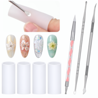 QFGasre 7 Pcs Nail Art Sculpting Tools Set, 3D 3 Pcs Dual-Head Carving Pens with 4 Silicone Finger Sleeves Nails Dotting Tool Rhinestone Nail Polish Carving Pen for Salon Home Nails Art DIY