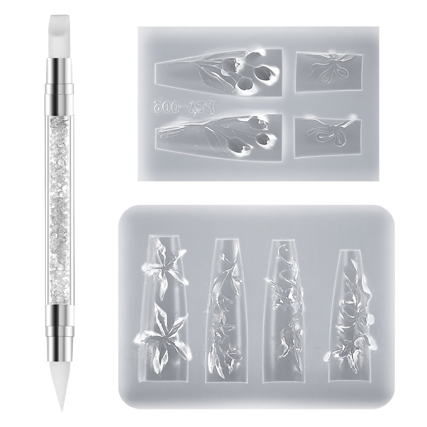 Sibba Silicone Nail Art Molds, 3PCS 3D Flowers Nail Mold Template with Carving Pen, Hawaii Hibiscus Floral Petal Nails Art Design, Resin Manicure Craft Accessories