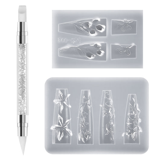 Sibba Silicone Nail Art Molds, 3PCS 3D Flowers Nail Mold Template with Carving Pen, Hawaii Hibiscus Floral Petal Nails Art Design, Resin Manicure Craft Accessories
