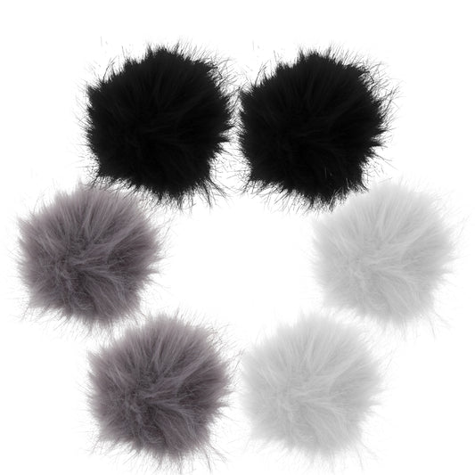COMNICO Pom Poms for Hats, 6Pcs Faux Fox Fur Pompoms Large Pompom Fluffy Balls with Elastic Loop Detachable Knitting Crafts Hat Charm Accessories for Knitted Hats Beanies Shoes Crochet Scarves Bag