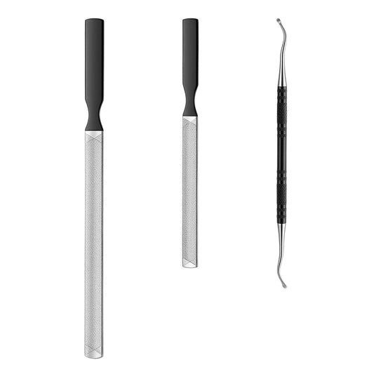 3Pcs Metal Nail Files with Fingertip Protectors and Dual-Ended Toenail Lifter for Natural Nails Manicure Pedicure Finger & Toe Nail Care Stainless Steel Double Sided Non Slip Handle for Women Men