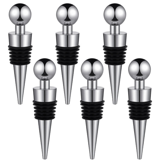 Wanmu 6Pcs Wine Bottle Stopper, Reusable Wine Bottle Plug Corks Leak-Proof Wine Saver Bottle Sealer, Keep Wine Fresh for Bar, Holiday Party Suitable for Standard Bottles (Silver)
