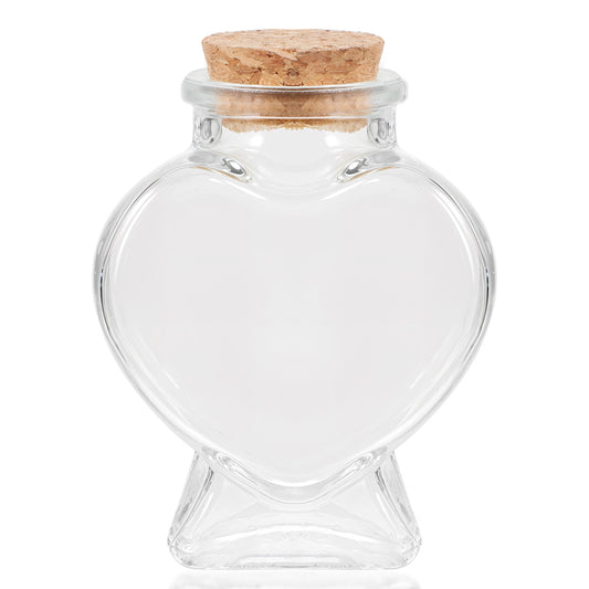 COMNICO Glass Bottle with Cork Stopper, 1Pcs Empty Glass Heart-Shaped Bottles Decorative Clear Glass Bottles with Cork Lid Message Wishing Bottle for Wedding Favors Box Candy Containers DIY Art Crafts