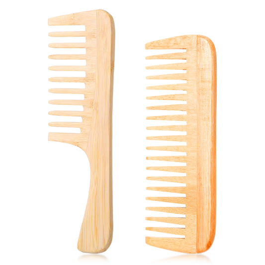 2-Piece Bamboo Afro Hair Pick Comb Set Anti Static for Curly Hair Beard for Men Wooden Wide Tooth Natural Detangling Volumizing Layering Combs Tool Parting Comb for Precise Styling Daily Grooming