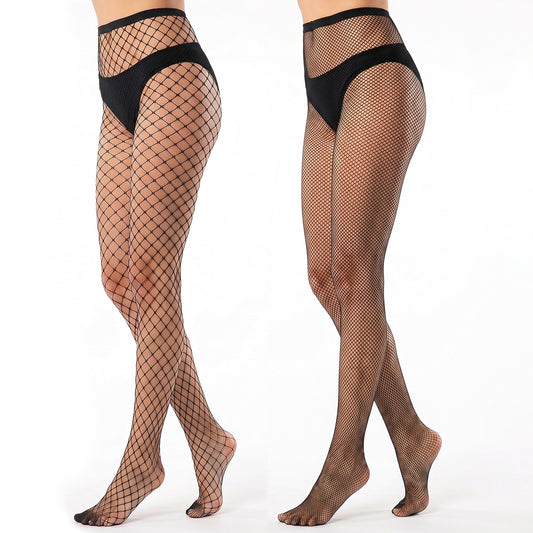 Sibba Black Fishnet Tights for Women,2 PCS Fish Net Stockings Fishnets Mesh Tights, Stocking Sheer Nets, Womens Fishnets, Plus Size Womens Nets Thigh Concert Outfits Hosiery Long Sleeve Suit