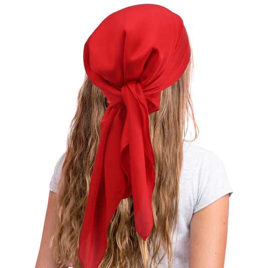 COMNICO Head Scarf Satin Hair Scarf for Women Neck Scarfs Square Like Silk Bandana Hair Wraps Scarf for Sleeping (27.5 Inch) (Red)