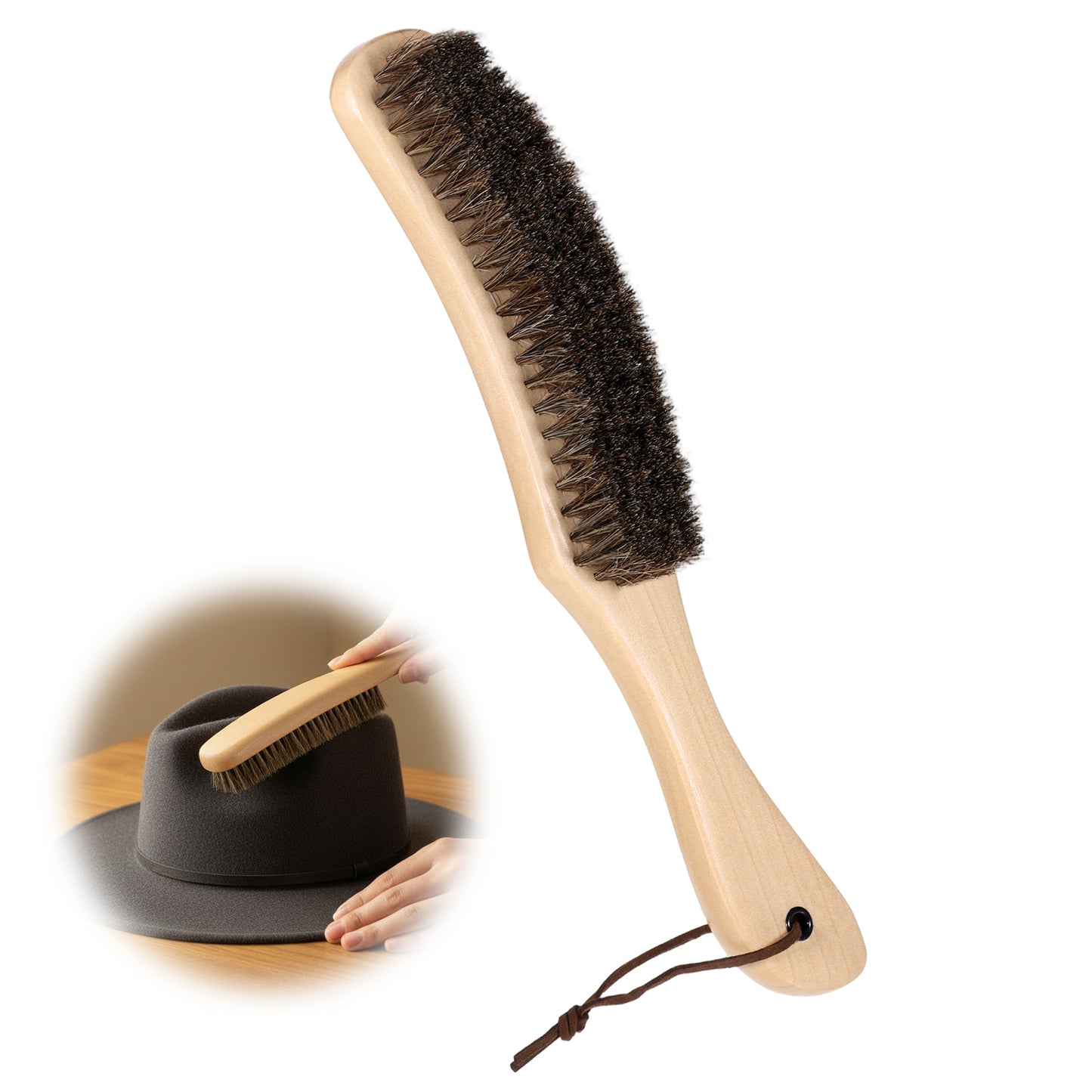 Qianyu Cowboy Hat Brush Horsehair Felt Hat Brush Cowboy Cleaner Brushes Removes Pet Hair Wood Handle Hats Horse Hair Brushes for Suede Wool Furniture Coats Suits Clothes Shoes Cleaning