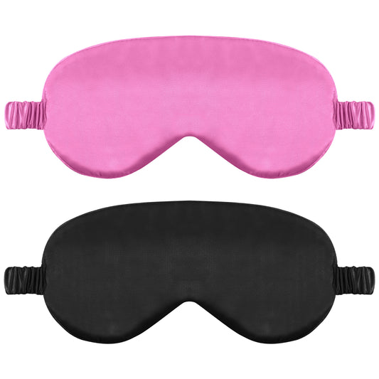 2 Pack Sleep Mask Silk Eye Mask Cover for Sleeping, Soft Satin Blindfold with Elastic Strap, Comfortable Night Sleeping Masks for Women Men (Black&Purple)