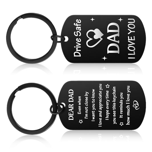 Sibba Drive Safe I Love You Dad Keychain, Unique Father’s Day Birthday Gifts for Dad from Daughter Son Funny Daddy Engraved Keychain Gift Carnival Anniversary Present for Him