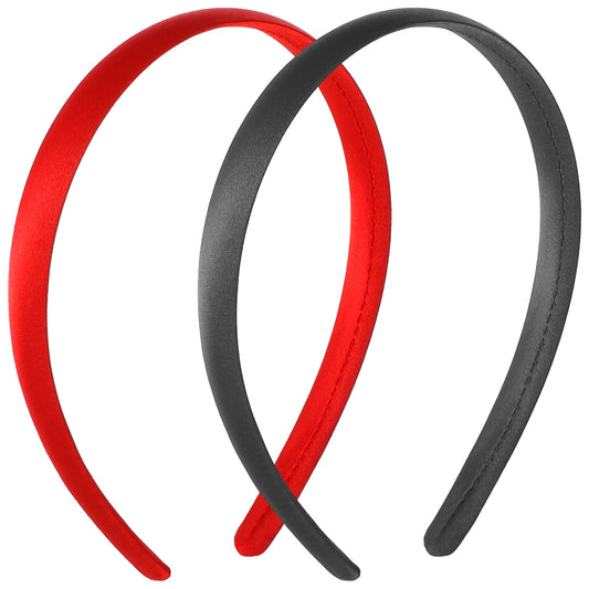 2pcs Satin Headbands Anti-slip Black Ribbon Hair Bands Non Slip Fashion Hair Bands Plain Hard Wide Headbands for Women Girls DIY Craft Holiday Costume Accessories for Mothers Sisters Cosplay Holiday