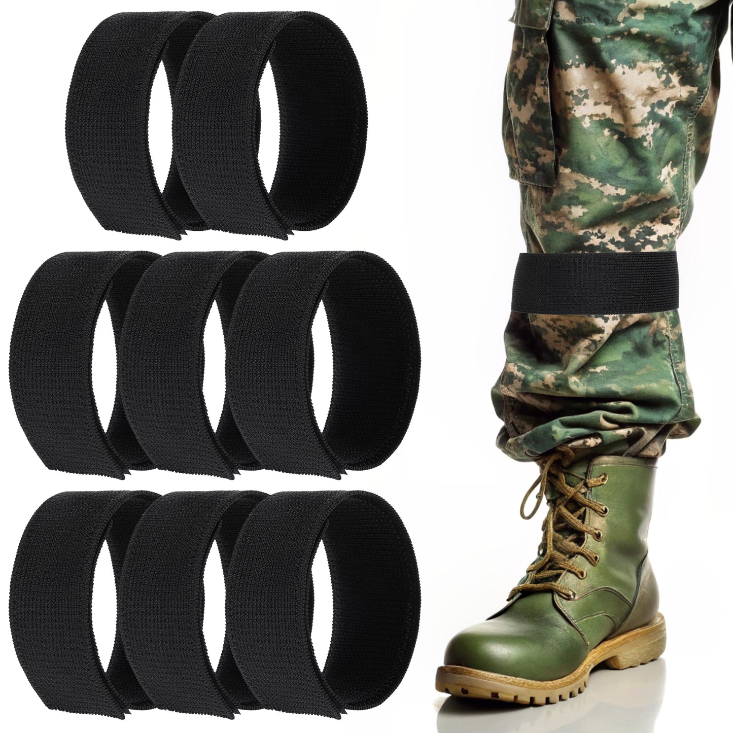 8Pcs Boot Blousers, Ankle Straps, 1.5Inches Elastic Military Boot Straps Blousing Straps, Trousers Blouses Straps, Ankle Hook and Loop, Boot Bands for Fishing Hunting Hiking Cycling Gardening Uniform