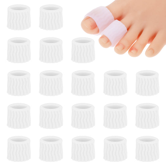 20 Pcs Pinky Toe Protector Thread Gel Toe Sleeves Corn Protector Caps Small Foot Toe Tube Cushions for Protect Rubbing Sports Waterproof Women Men 1 × 0.6 Inches(White)