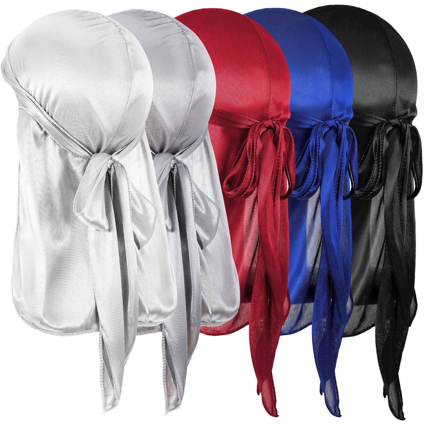 5Pcs Kids Satin Durags Head Wrap Silky Durag with Wave Caps Set Long Tail Satin Durag with Reinforced Stitching 360 Waves Cap Silky Satins Durags Extra Long Tails for Boys Girls Sleep Hair Protection