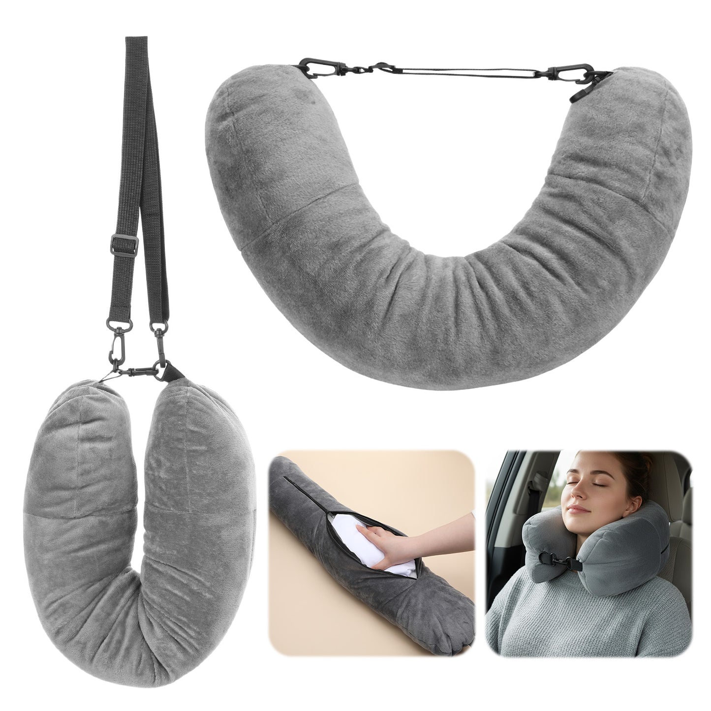 Qianyu Stuffable Travel Pillow Travel Neck Pillow Stuffable with Clothes Adjustable Packable Fillable Storage Bag Packable Airplane Pillows for Extra Luggage Multifunctional Rest Cushion No Filler