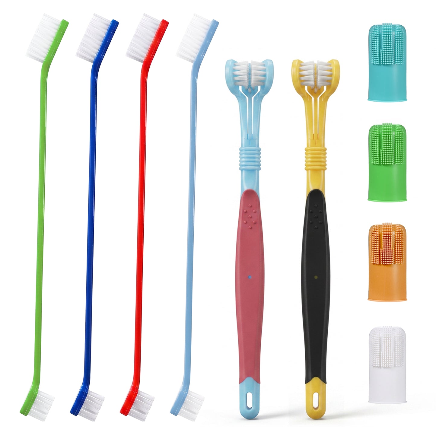 Qianyu 10 Pcs Triple Head & Double Head Dog Toothbrush Finger Toothbrush