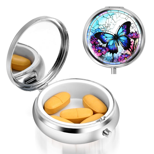 Sibba 3 Compartment Pill Case, Travel Portable and Multi-Functional Pill Box, Moisture Proof Pill Case for Purse & Pocket, Medicine Organizer Box for Vitamins, Fish Oil & Supplements (Butterfly)