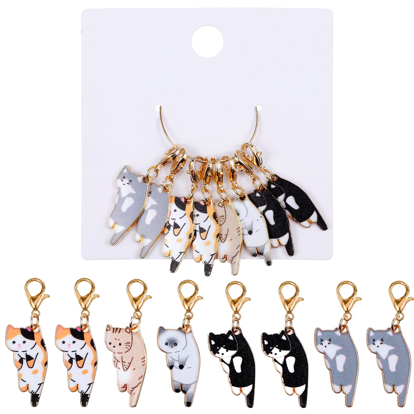 8pcs Cat Stitch Markers Alloy Enamel Crochet Stitch Marker Charm Locking Stitch Marker with Lobster Claw Clasps Cute Keychain Funny Kitten Kawaii Keyring Birthday Gift for Knitting Weaving Sew Jewelry
