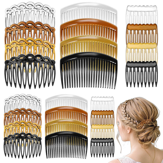 24pcs French Hair Side Combs Women Hair Comb Accessories Set French Twist Decorative Comb Hairs Clips 3 Colors Bridal Wedding Veil Teeth Combs for Multiple Hairstyles Girl Bridal Veil Teeth