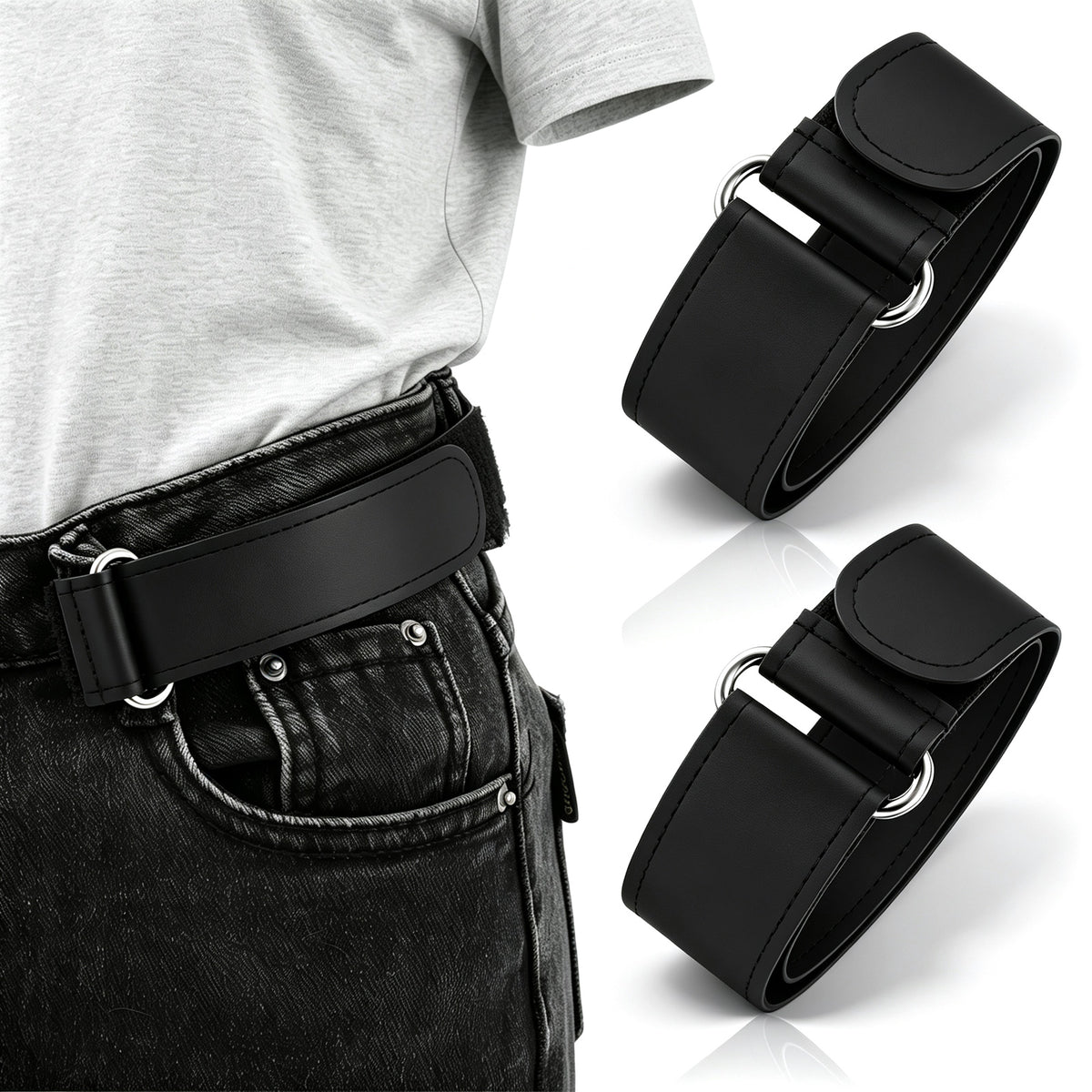 Qianyu 2 Pcs Self-adhesive No-Buckle Belt Men Adjustable Loop Waistband