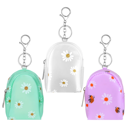 3Pcs Mini Floral Makeup Bag Waterproof Pouch for Purse Small Travel Cable Organizer Cute Zipper Cosmetic Pouch Aesthetic Toiletry Bag Coin Storage Holder for Work Women Girls