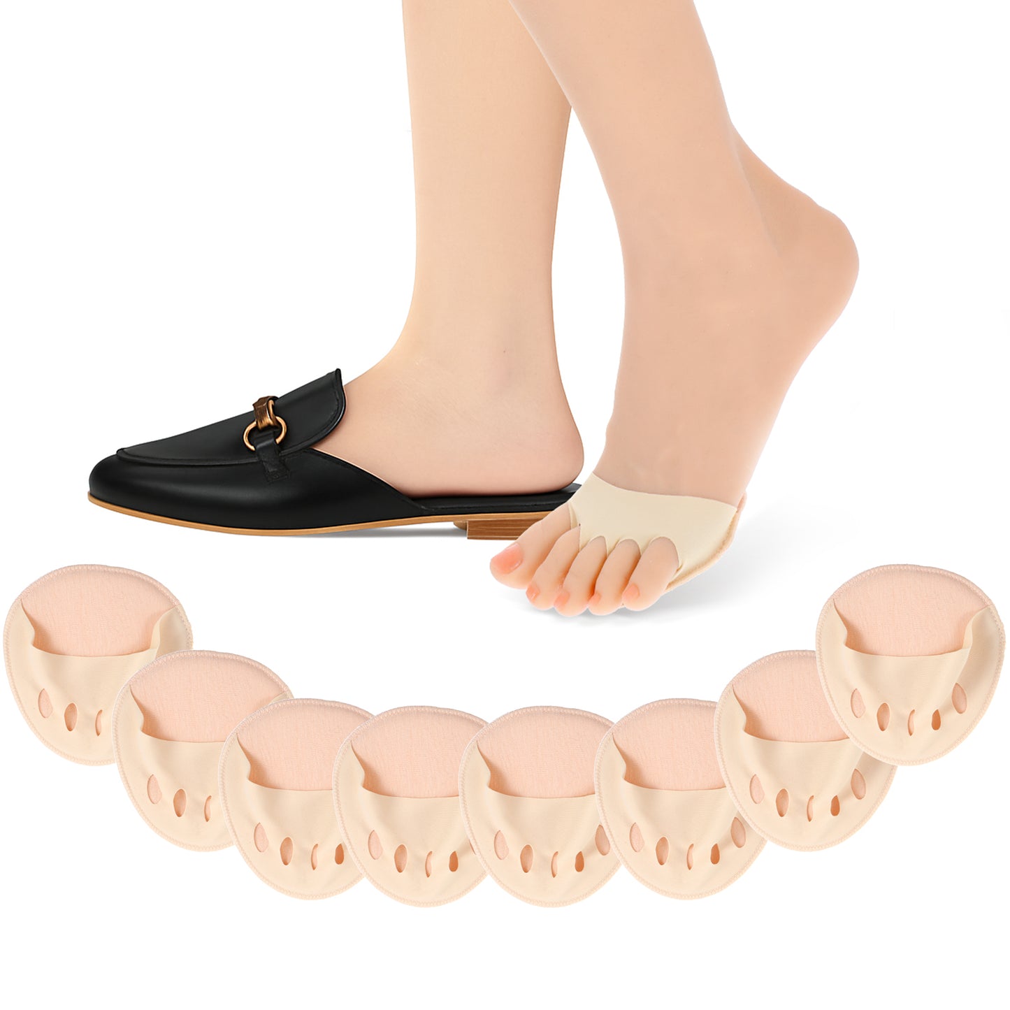 4 Pairs Ball of Foot Cushion Pads Sock Invisible Toeless Half Socks Reusable Toe Topper Socks Women's Toe Cover Sock with Padding Non-Skid Metatarsal Pads Sponge Shoe Protector for Foot High Heels